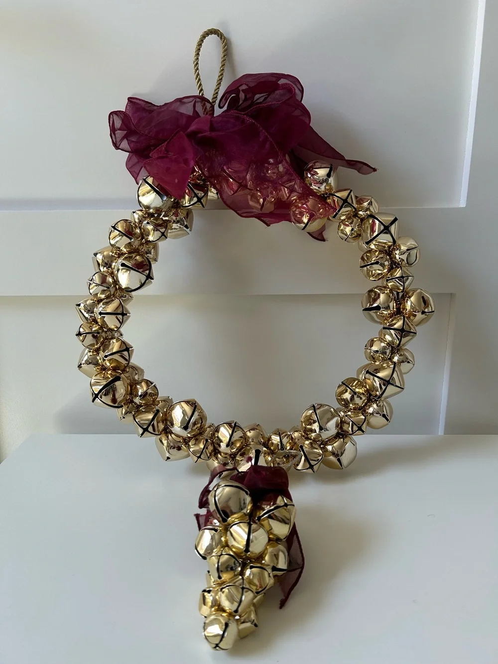Pottery Barn Gold Jiggle Bell Wreath and Door Hanger/Decor